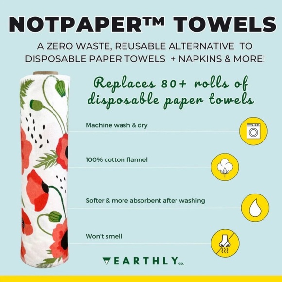 [NWT!] Earthly - Poppy Fields Washable Cotton Reusable Un-Paper Towels | 10-Pack - Picture 3 of 5